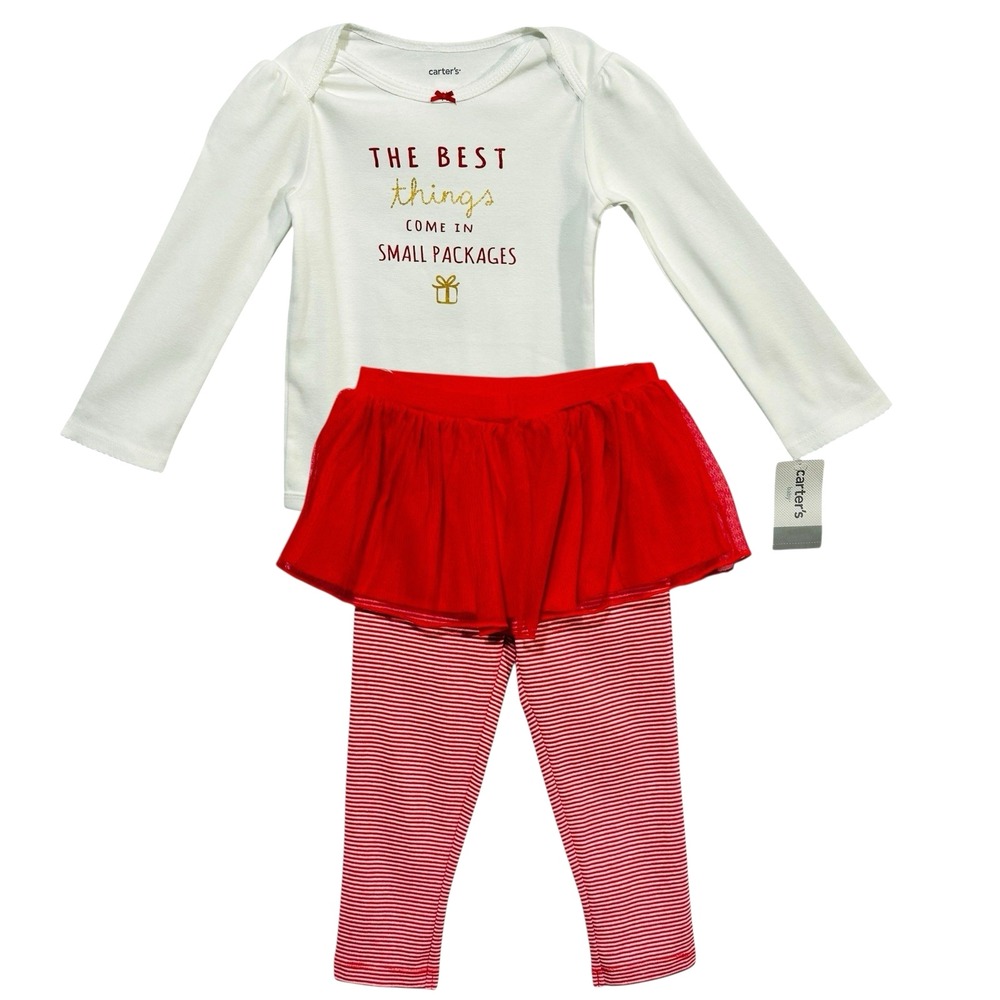 Carters Baby Girls 2-Piece Tutu Leggings & Bodysuit Top Outfit Set 24M Red White
